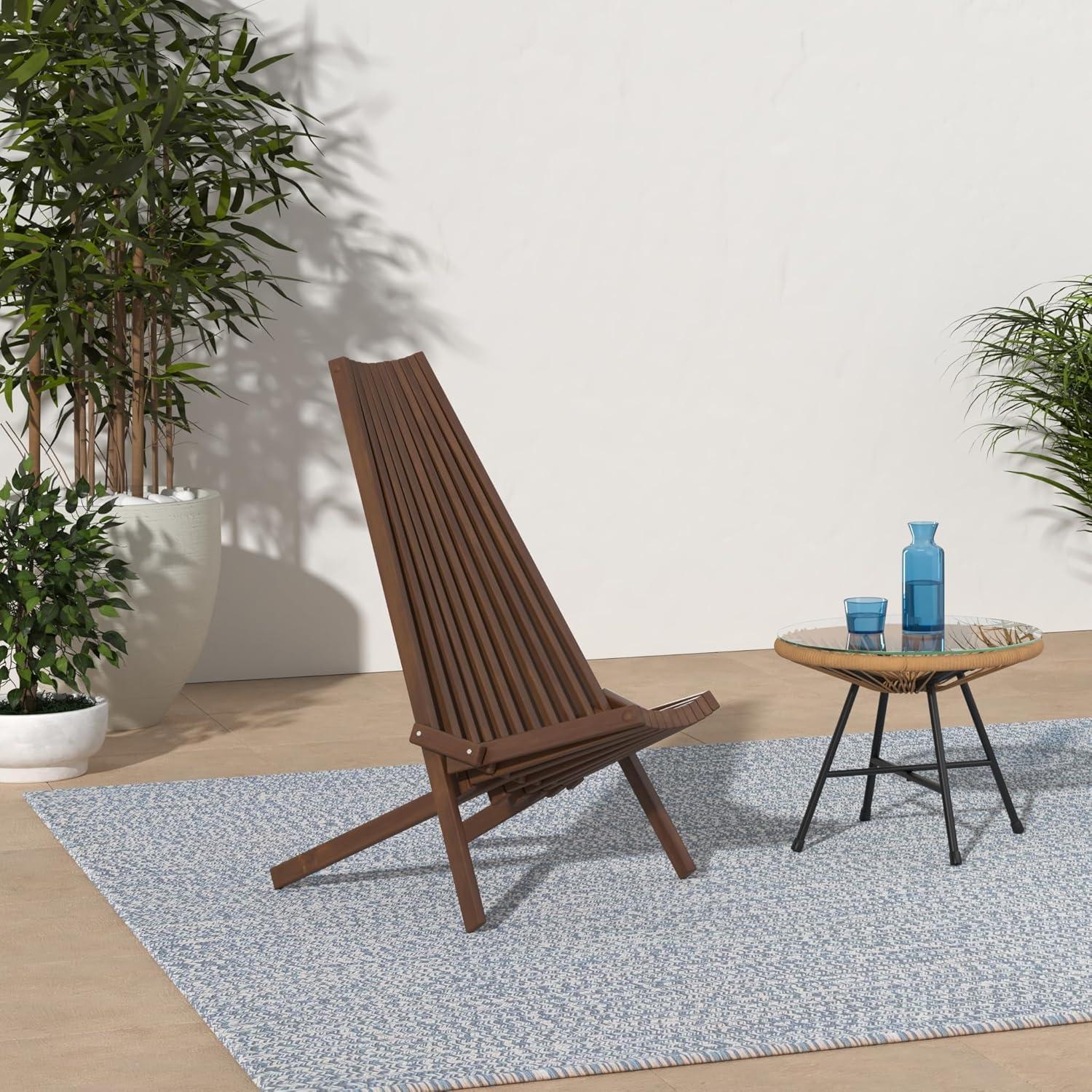 imageCleverMade Tamarack Folding Wooden Outdoor Chair Stylish Low Profile Acacia Wood Lounge Chair for the Patio Porch Lawn Garden Assembly Required Cinnamon