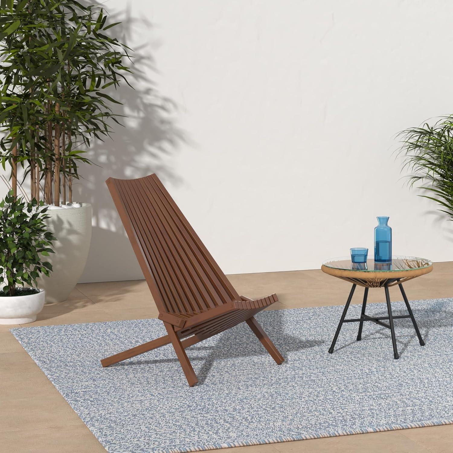imageCleverMade Tamarack Folding Wooden Outdoor Chair Stylish Low Profile Acacia Wood Lounge Chair for the Patio Porch Lawn Garden or Home Furniture  CinnamonTamarack Chair