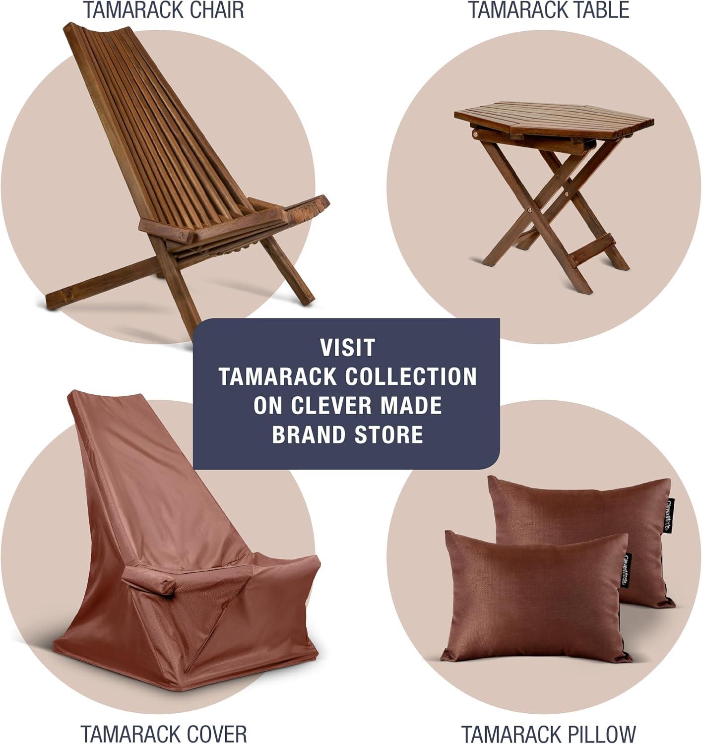 imageCleverMade Tamarack Folding Wooden Outdoor Chair Stylish Low Profile Acacia Wood Lounge Chair for the Patio Porch Lawn Garden or Home Furniture  CinnamonTamarack Chair