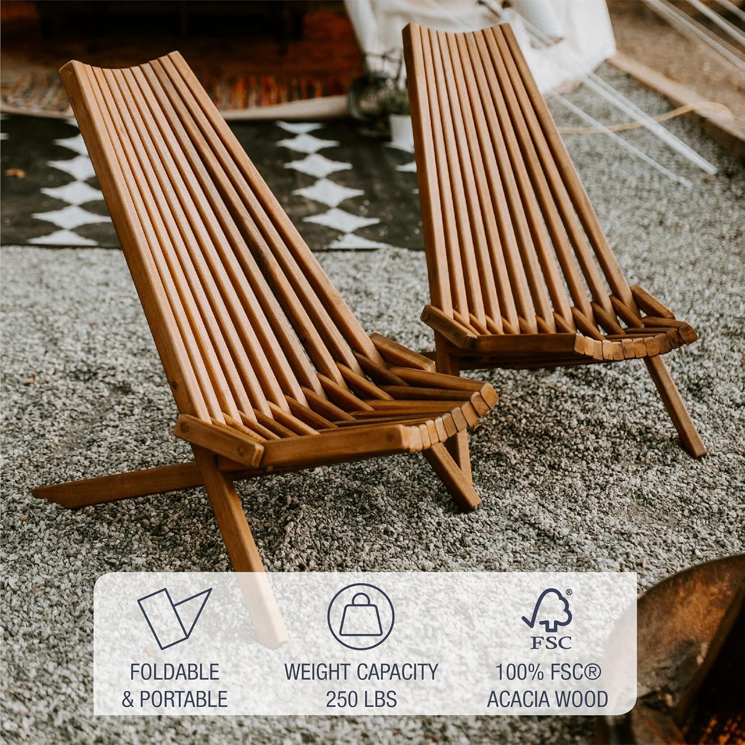 imageCleverMade Tamarack Folding Wooden Outdoor Chair Stylish Low Profile Acacia Wood Lounge Chair for the Patio Porch Lawn Garden or Home Furniture  CinnamonTamarack Chair