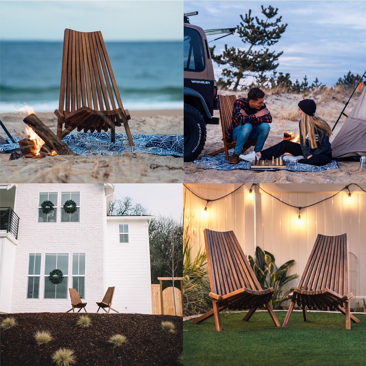 imageCleverMade Tamarack Folding Wooden Outdoor Chair Stylish Low Profile Acacia Wood Lounge Chair for the Patio Porch Lawn Garden or Home Furniture  CinnamonTamarack Chair