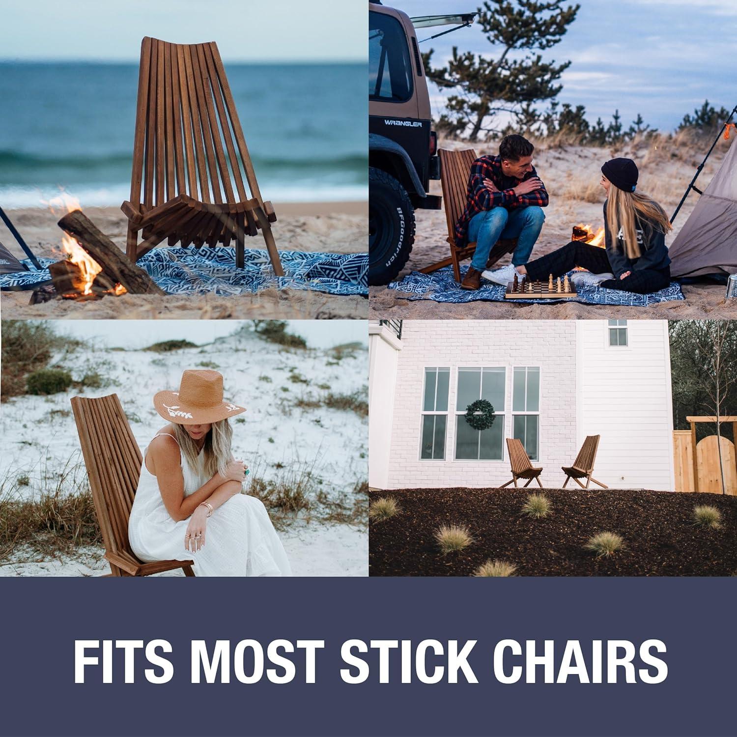 imageCleverMade Tamarack Folding Wooden Outdoor Chair Stylish Low Profile Acacia Wood Lounge Chair for the Patio Porch Lawn Garden or Home Furniture  CinnamonChair  Pillows
