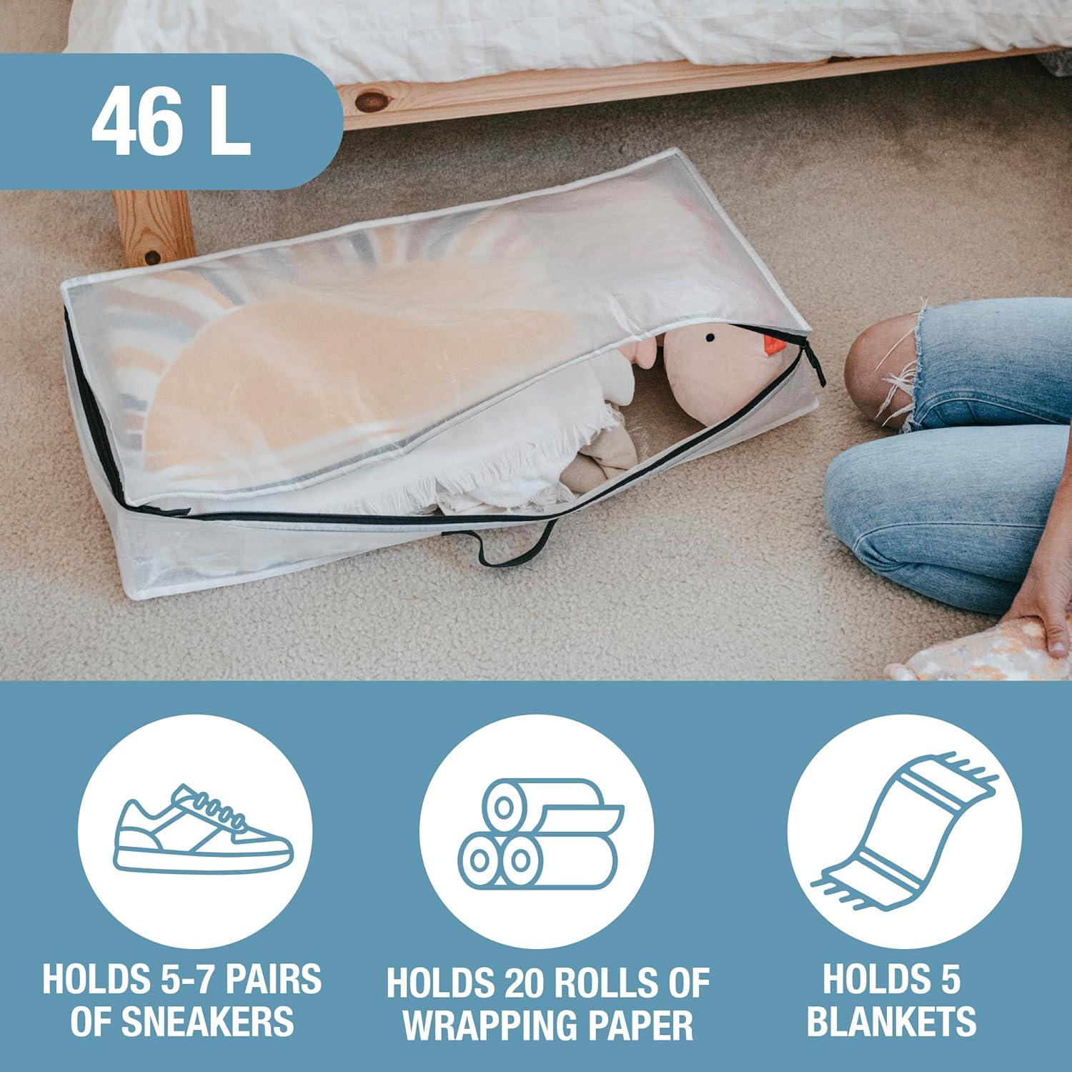 imageCleverMade Under Bed Storage Bag  Collapsible Storage for Shoes and Clothes Easy Use  Heavy Duty Utility Bag HomeClear 46l  Slide  Pack of 2