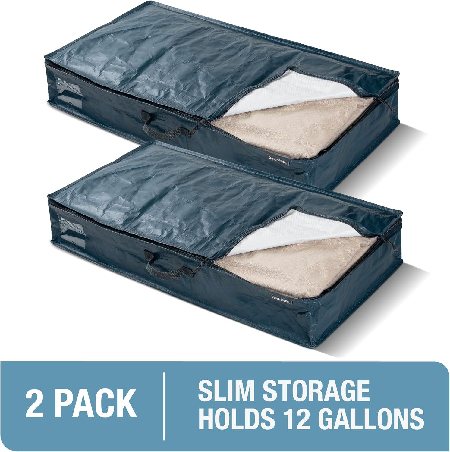 imageCleverMade Under Bed Storage Bag  Collapsible Storage for Shoes and Clothes Easy Use  Heavy Duty Utility Bag HomeOcean 46l  Storage  Pack of 2