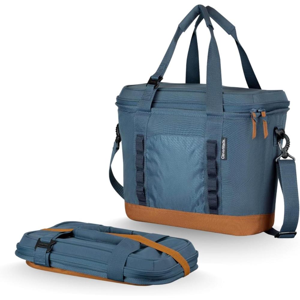 imageCleverMade Collapsible Insulated Cooler Bag  Leakproof Soft Folding Cooler for Beach Travel CarBlue  Pacifica Cooler  30 Can