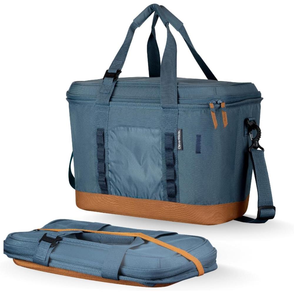 imageCleverMade Collapsible Insulated Cooler Bag  Leakproof Soft Folding Cooler for Beach Travel CarBlue  Pacifica Cooler  50 Can