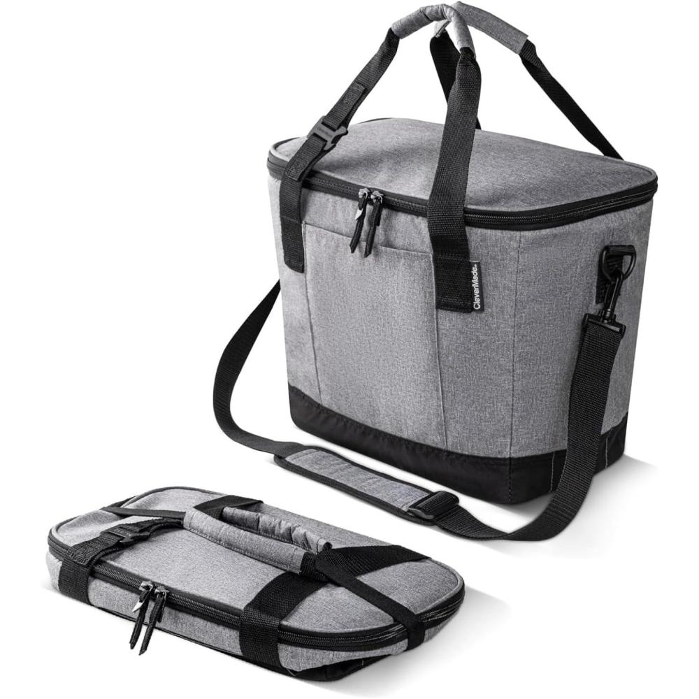 imageCleverMade Collapsible Insulated Cooler Bag  Leakproof Soft Folding Cooler for Beach Travel CarGray  Tahoe Cooler  30 Can
