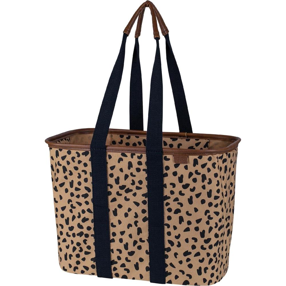 imageCleverMade Collapsible LUXE Tote Cheetah 1 Pack 30L 8 Gal Reusable Utility Grocery Shopping Storage Bag Organizer w Handles Reinforced Bottom
