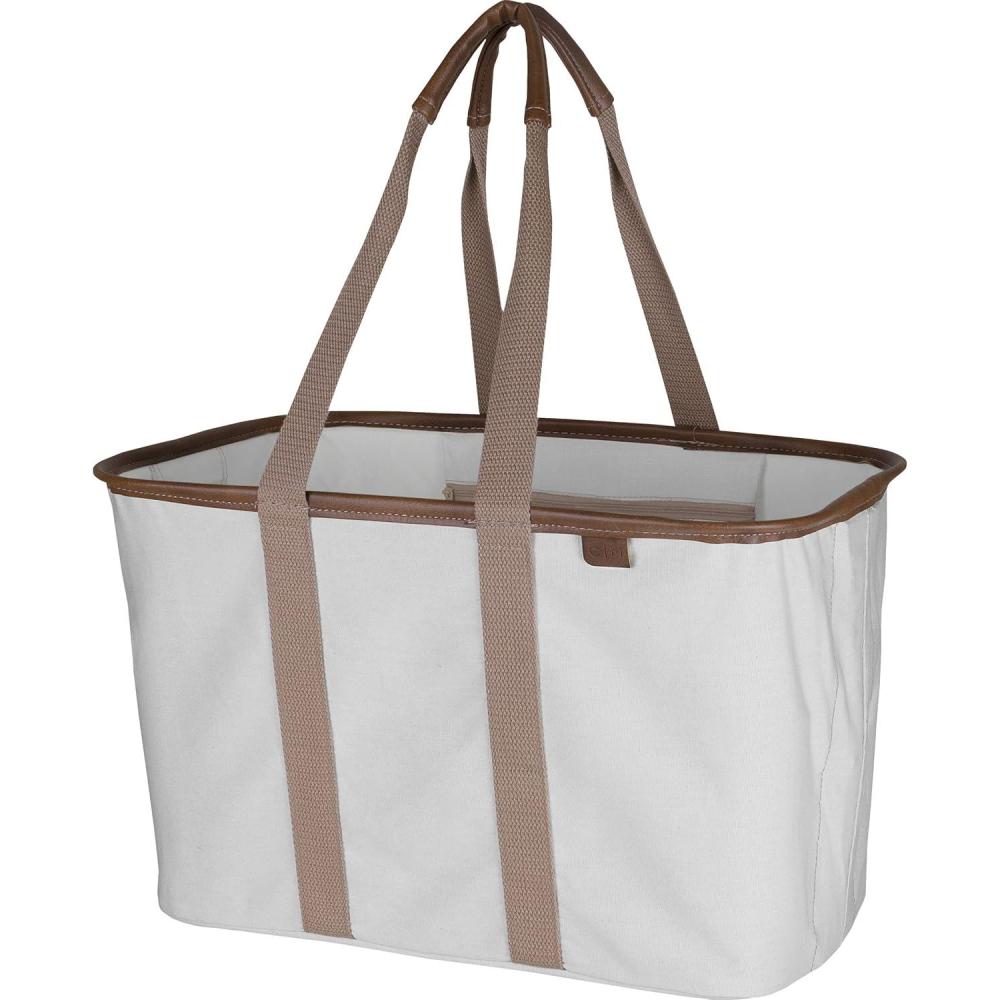 imageCleverMade Collapsible LUXE Tote Cream Latte 1Pack 30L 8Gal Reusable Utility Grocery Shopping Storage Bag Organizer w Handles Reinforced Bottom