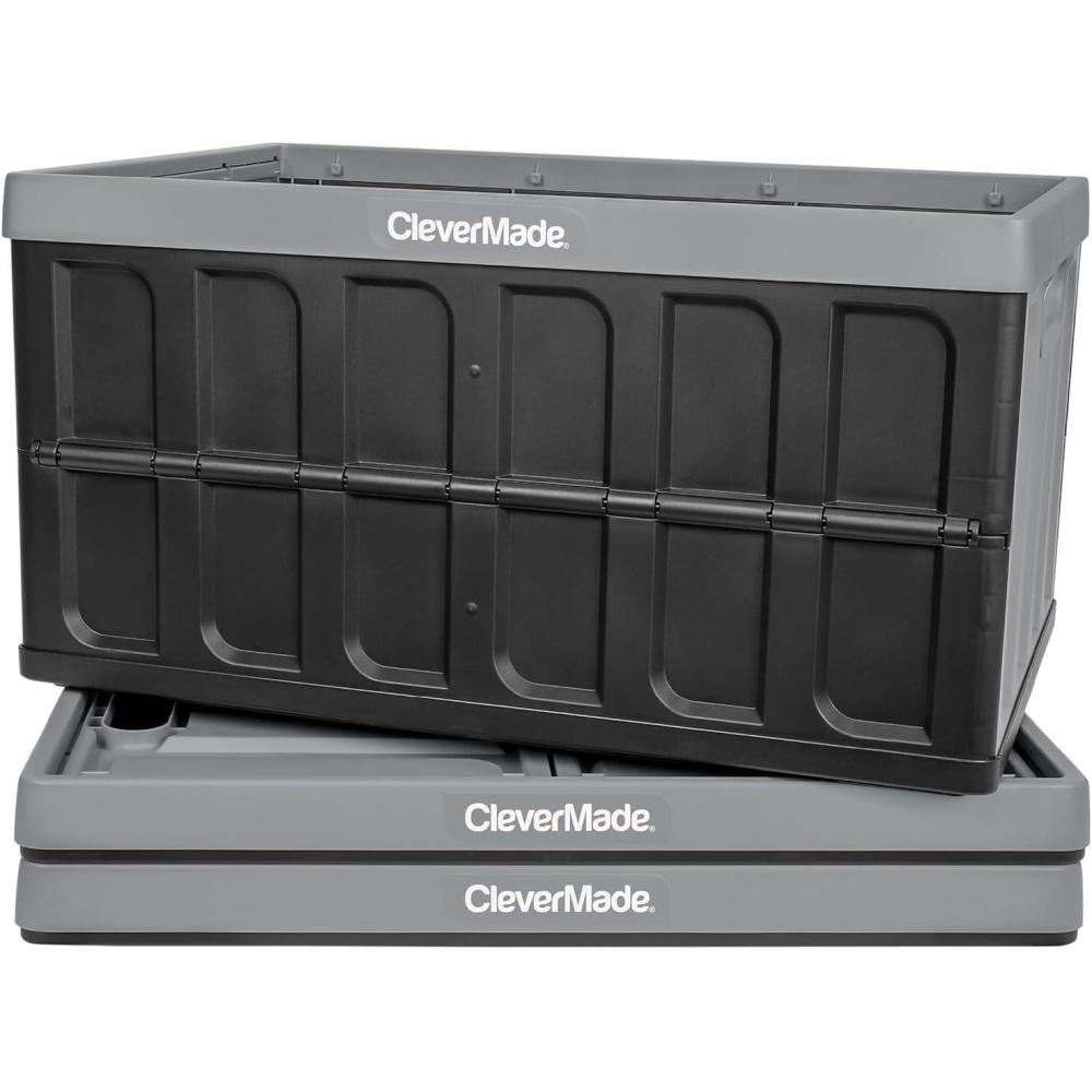 imageCleverMade Collapsible Storage Bins  Obsidian 3 Pack 62L  Stackable Containers Heavy Duty Capacity Folding Crates  SpaceSaving for HomeStone Gray 2  62L  Pack of 3