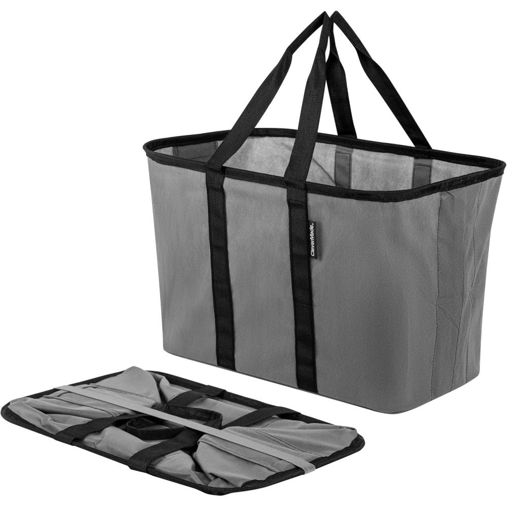 imageCleverMade EcoBasket Reusable Grocery Tote  Collapsible Storage Shopping Organizer  Heavy Duty Utility Bag HomeGrayBlack  Ecobasket  Pack of 1