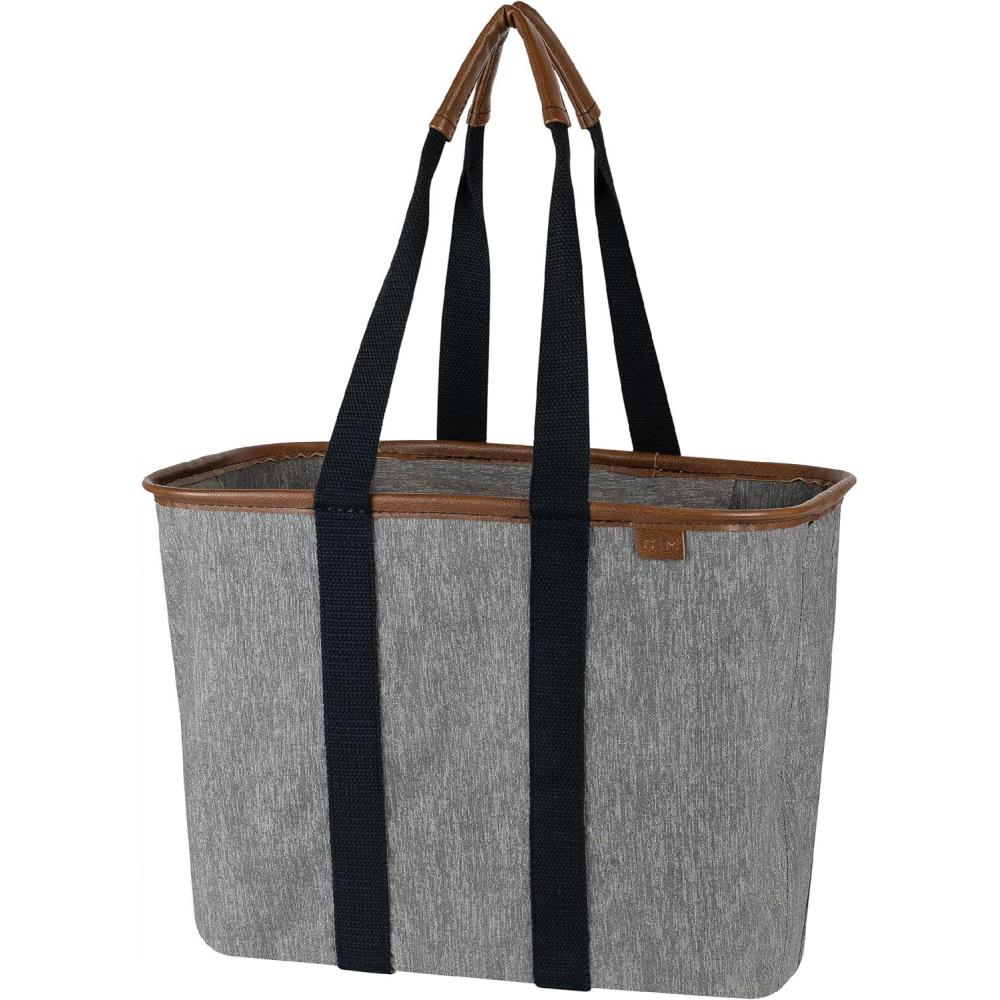 imageCleverMade EcoBasket Reusable Grocery Tote  Collapsible Storage Shopping Organizer  Heavy Duty Utility Bag HomeGreyBlack 20l  Luxe  Pack of 1