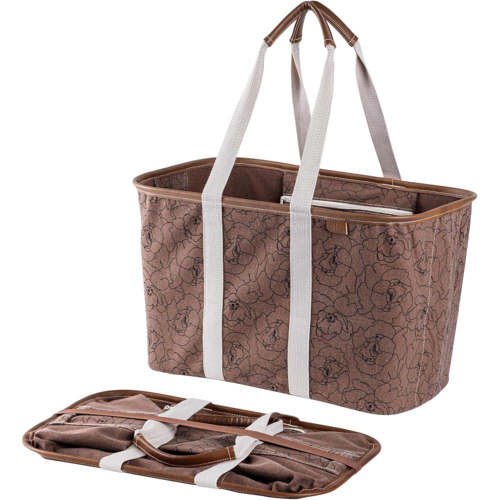 imageCleverMade EcoBasket Reusable Grocery Tote Collapsible Storage Shopping Organizer Heavy Duty Utility Bag HomePeony Luxe Pack of 1