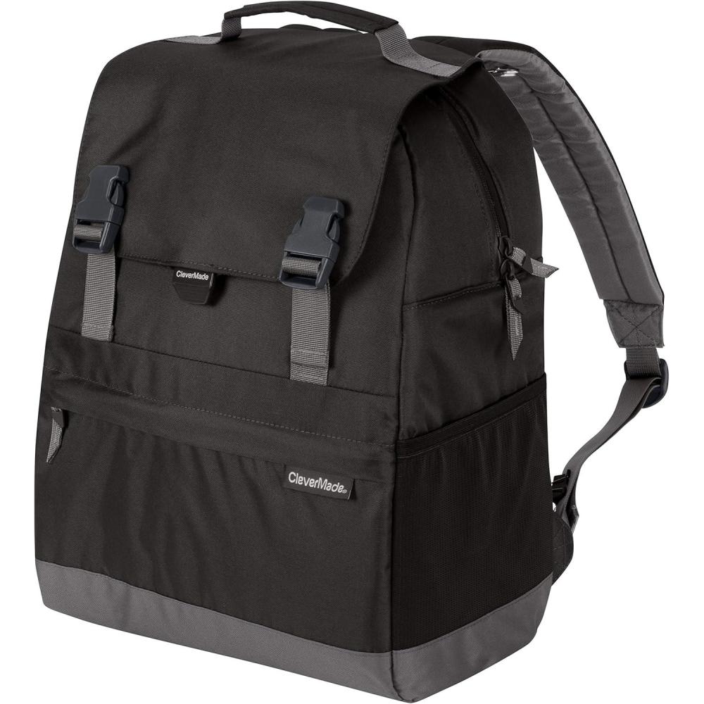 imageCleverMade Insulated Backpack Cooler Bag  18 Can Leakproof Cooler Backpack with Bottle Opener Outer Zippered Storage and Mesh Side Pockets for Lunch Work Picnic and Camping  Blue StripeCharcoal