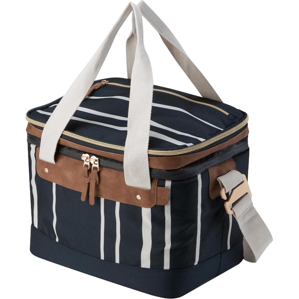 imageCleverMade Premium Soft Sided Malibu Cooler 18 Can Insulated Leakproof Lunchbox for Beach Picnics and Work Made from Recycled Materials Navy Striped