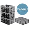 CleverMade Collapsible Shopping Basket, Obsidian, 3PK – 24L (6 Gal) Reusable Plastic Grocery Shopping Baskets, Holds 25lbs Per Basket – Small Foldable Storage Crates with Handles(Stone)