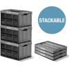 CleverMade Collapsible Storage Bins – Obsidian 3 Pack 62L – Stackable Containers Heavy Duty Capacity Folding Crates – Space-Saving for Home(Glossy Black – 46L – Pack of 3)