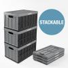 CleverMade Collapsible Storage Bins with Lids – Ocean 3 Pack 46L – Plastic Containers Stackable Organization Crates Home Closet Space-Saving Durable(Stone Gray – 62L – Pack of 3)