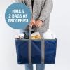 CleverMade EcoBasket Reusable Grocery Tote – Collapsible Storage Shopping Organizer – Heavy Duty Utility Bag Home(Blue/Gray – Ecobasket – Pack of 3)