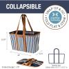 CleverMade EcoBasket Reusable Grocery Tote – Collapsible Storage Shopping Organizer – Heavy Duty Utility Bag Home(Navy Striped – Luxe – Pack of 1)