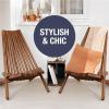 CleverMade Tamarack Folding Wooden Outdoor Chair -Stylish Low Profile Acacia Wood Lounge Chair for the Patio, Porch, Lawn, Garden or Home Furniture – Cinnamon(Tamarack Chair)