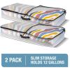 CleverMade Under Bed Storage Bag – Collapsible Storage for Shoes and Clothes Easy Use – Heavy Duty Utility Bag Home(Clear (46l) – Slide – Pack of 2)