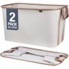 CleverMade Collapsible Laundry Basket Hamper – LUXE Cream Herringbone 2Pack 60L -SpaceSaving Storage Organizer with Handles Foldable Home Organization(Biege (LUXE) – Pack of 2)