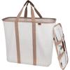 CleverMade Collapsible Laundry Caddy -LUXE Cream Herringbone 2Pack 64L -Foldable Storage Organization Container Clothes Laundry Room Storage Solution(Biege (LUXE) – Pack of 2)