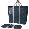CleverMade Collapsible Laundry Caddy -LUXE Cream Herringbone 2Pack 64L -Foldable Storage Organization Container Clothes Laundry Room Storage Solution(Dark Blue (LUXE) – Pack of 2)