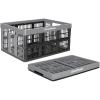 CleverMade Collapsible Shopping Basket, Obsidian, 3PK – 24L (6 Gal) Reusable Plastic Grocery Shopping Baskets, Holds 25lbs Per Basket – Small Foldable Storage Crates with Handles(Stone)