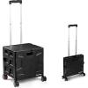 CleverMade Collapsible Wheeled Crate with Lid, 2-Wheels – Stable Rolling Crate with Handle and Large Wheels for Fragile Items, Heavy Loads and Easy Storage – 35L and 75lb Capacity, Black/Cream(Black (55l) – 4 Wheels – Pack of 1)