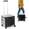 CleverMade Collapsible Wheeled Crate with Lid, 2-Wheels – Stable Rolling Crate with Handle and Large Wheels for Fragile Items, Heavy Loads and Easy Storage – 35L and 75lb Capacity, Black/Cream(Black/Gray (35l) – 4 Wheels – Pack of 1)