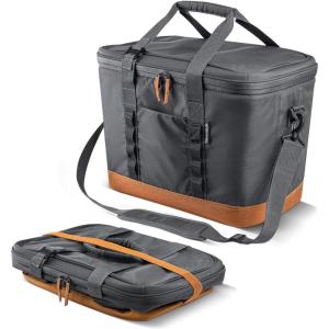 CleverMade Collapsible Insulated Cooler Bag – Leakproof Soft Folding Cooler for Beach, Travel, Car(Cool Gray – Pacifica Cooler – 50 Can)