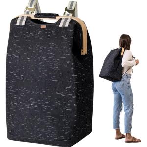 CleverMade Collapsible Laundry Backpack Hamper – Black Birch 45L / 12 Gal 30 lbs – Space Saving Storage Organizer with Strap Home Organization