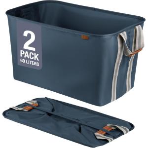 CleverMade Collapsible Laundry Basket Hamper – LUXE Cream Herringbone 2Pack 60L -SpaceSaving Storage Organizer with Handles Foldable Home Organization(Blue – Dark Blue (LUXE) – Pack of 2)