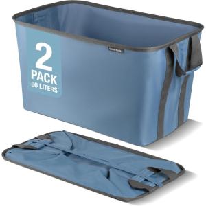 CleverMade Collapsible Laundry Basket Hamper – LUXE Cream Herringbone 2Pack 60L -SpaceSaving Storage Organizer with Handles Foldable Home Organization(Blue/Gray – Pack of 2)