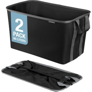 CleverMade Collapsible Laundry Basket Hamper – LUXE Cream Herringbone 2Pack 60L -SpaceSaving Storage Organizer with Handles Foldable Home Organization(Blue – Black/Gray – Pack of 2)