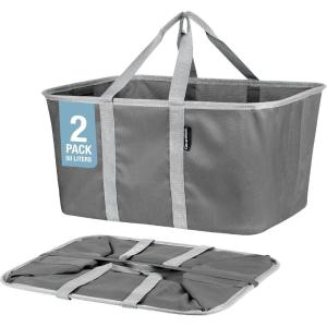CleverMade Collapsible Laundry Tote – Denim Charcoal 2-Pack 50L – Foldable Storage Organization Container for Clothes Laundry Room Storage Solution(Gray – Pack of 2)