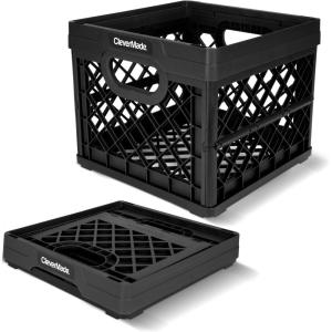 CleverMade Collapsible Milk Crate, Obsidian, 1PK – 25L (6 Gal) Stackable Storage Bins, Holds 50lbs Per Bin – Clevercrates are Heavy Duty, Plastic Collapsible Storage Crate for Multi Purposes(Black – Pack of 1)