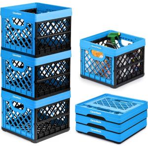 CleverMade Collapsible Milk Crate, Obsidian, 1PK – 25L (6 Gal) Stackable Storage Bins, Holds 50lbs Per Bin – Clevercrates are Heavy Duty, Plastic Collapsible Storage Crate for Multi Purposes(Neptune Blue – Pack of 3)