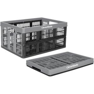 CleverMade Collapsible Shopping Basket, Obsidian, 3PK – 24L (6 Gal) Reusable Plastic Grocery Shopping Baskets, Holds 25lbs Per Basket – Small Foldable Storage Crates with Handles(Stone)