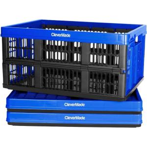 CleverMade Collapsible Shopping Basket, Obsidian, 3PK – 24L (6 Gal) Reusable Plastic Grocery Shopping Baskets, Holds 25lbs Per Basket – Small Foldable Storage Crates with Handles(Blue)