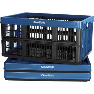 CleverMade Collapsible Shopping Basket, Obsidian, 3PK – 24L (6 Gal) Reusable Plastic Grocery Shopping Baskets, Holds 25lbs Per Basket – Small Foldable Storage Crates with Handles(Blue – Utility Crate – Pack of 3)