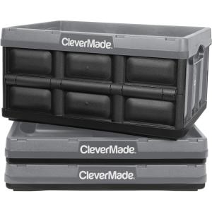 CleverMade Collapsible Storage Bins – Obsidian 3 Pack 32L – Stackable Containers Heavy Duty Capacity Folding Crates – Space-Saving for Home(Stone Gray – 32L – Pack of 3)