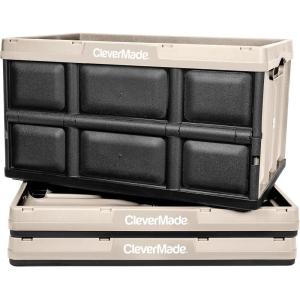 CleverMade Collapsible Storage Bins – Obsidian 3 Pack 32L – Stackable Containers Heavy Duty Capacity Folding Crates – Space-Saving for Home(Tan – 62L – Pack of 3)