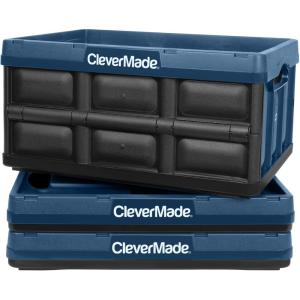 CleverMade Collapsible Storage Bins – Obsidian 3 Pack 62L – Stackable Containers Heavy Duty Capacity Folding Crates – Space-Saving for Home(Ocean Blue – 32L – Pack of 3)