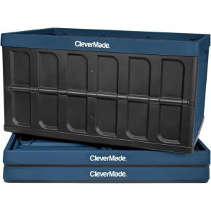 CleverMade Collapsible Storage Bins – Obsidian 3 Pack 62L – Stackable Containers Heavy Duty Capacity Folding Crates – Space-Saving for Home(Ocean Blue 2 – 62L – Pack of 3)