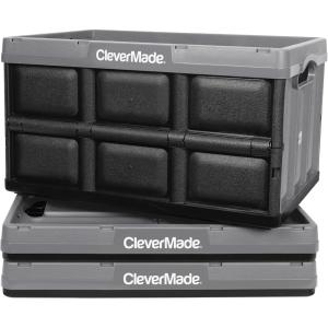 CleverMade Collapsible Storage Bins – Obsidian 3 Pack 62L – Stackable Containers Heavy Duty Capacity Folding Crates – Space-Saving for Home(Stone Gray – 46L – Pack of 3)