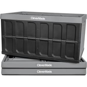 CleverMade Collapsible Storage Bins – Obsidian 3 Pack 62L – Stackable Containers Heavy Duty Capacity Folding Crates – Space-Saving for Home(Stone Gray 2 – 62L – Pack of 3)