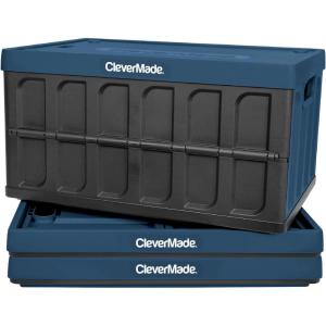 CleverMade Collapsible Storage Bins with Lids – Ocean 3 Pack 46L – Plastic Containers Stackable Organization Crates Home Closet Space-Saving Durable(Ocean Blue – 46L – Pack of 3)